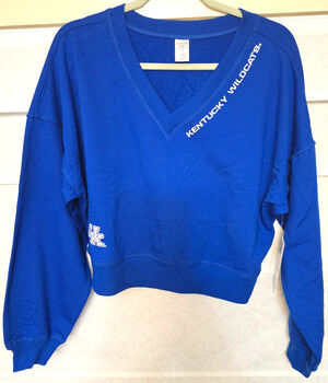 Kentucky Wildcats Sideline Apparel Womens M Blue V Neck Lounge Sweatshirt NWT